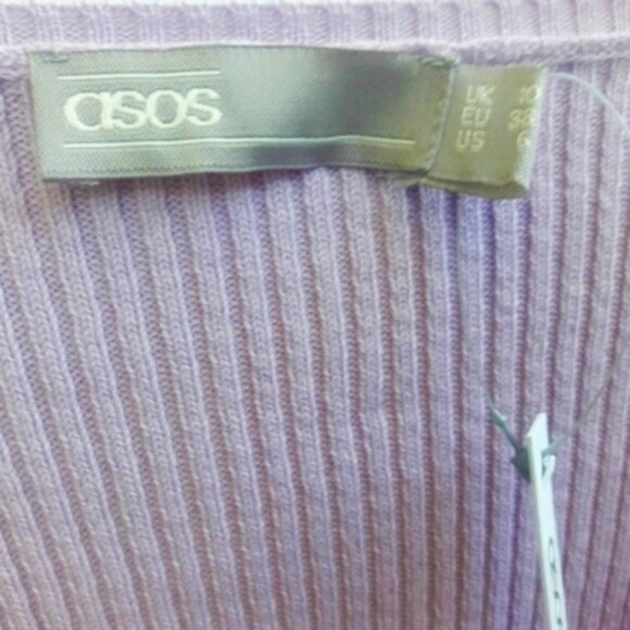 NEW Asos Lilac Knit Sweater Pullover V Neck Fluted Lace Sleeve Cuffs M - Picture 5 of 8